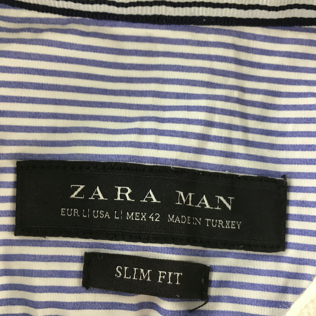 Zara Mens Shirt Size L Slim Fit White Short Sleeve Button-Up