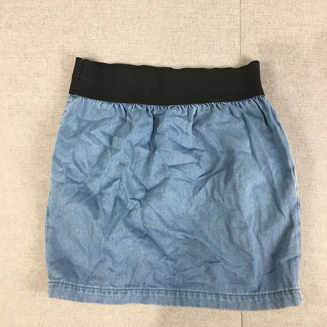 Witchery Womens Denim Mini Skirt Size 6 Blue Elastic Waist Pockets