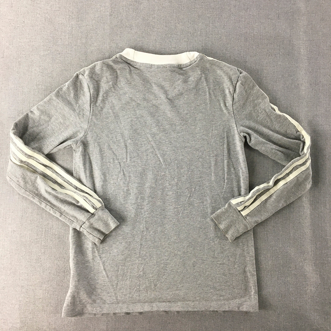 Adidas Womens Shirt Size 6 Grey Long Sleeve Striped Pullover Crew Neck