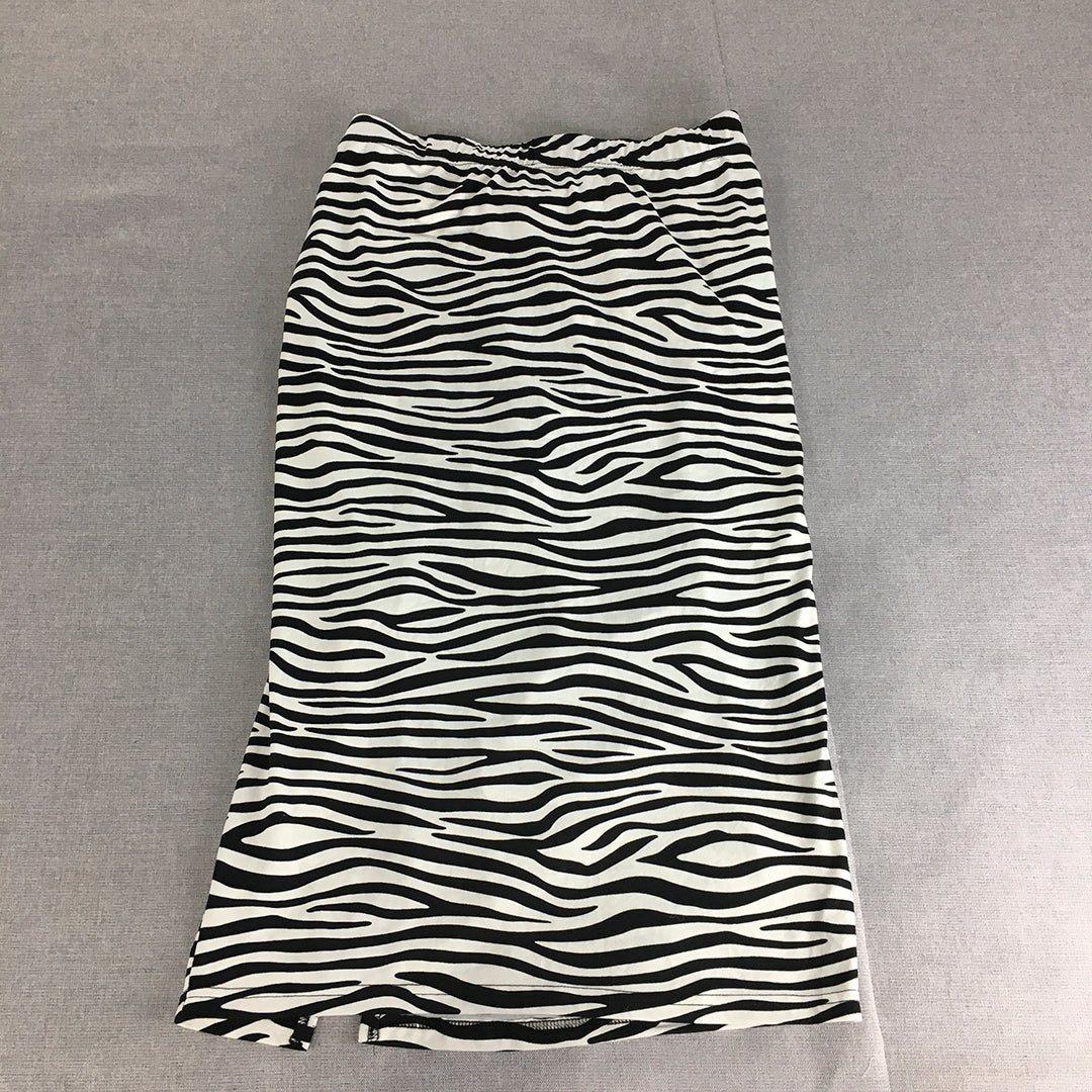 Ava & Ever Womens Skirt Size 14 White Black Zebra Striped Elastic Waist Straight