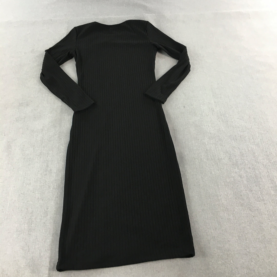 Haoduoyi Womens Bodycon Dress Size S Black Long Sleeve Stretch Knit