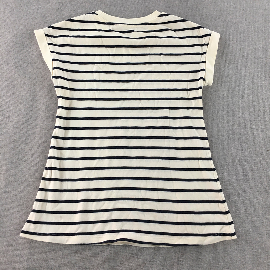 Uniqlo Kids Girls Shirt Dress Size 5 - 6 Years Navy Blue White Striped