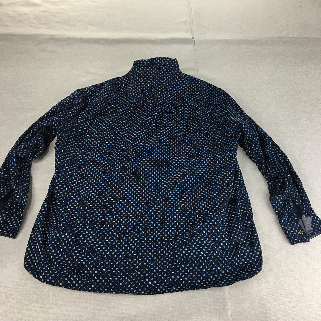 aLL A Little Larger Womens Shirt Size 4 (AUS 3XL) Blue Dot Long Sleeve Button-Up