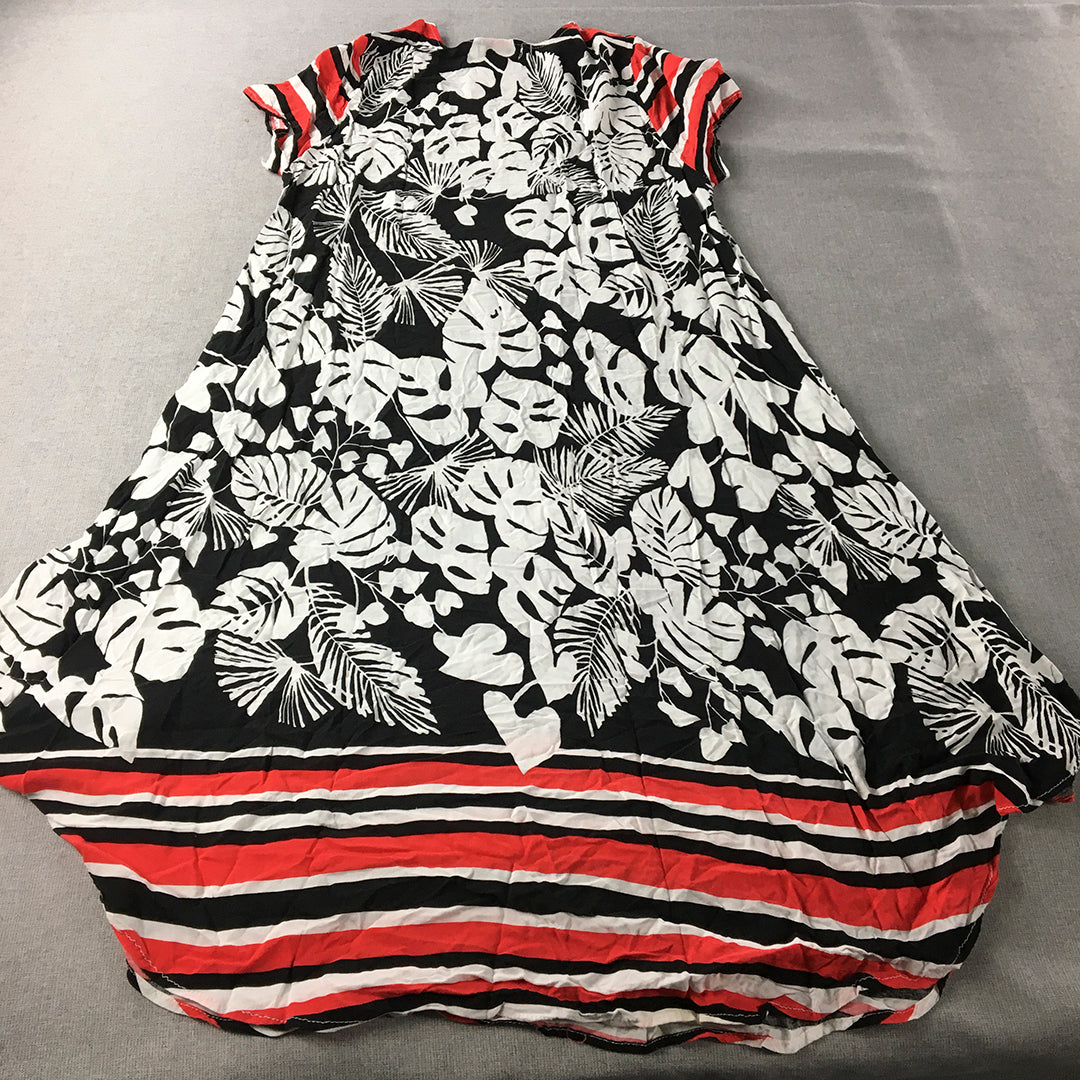 Hourglass Womens Floral Dress Size L Black White Red A-Line Midi