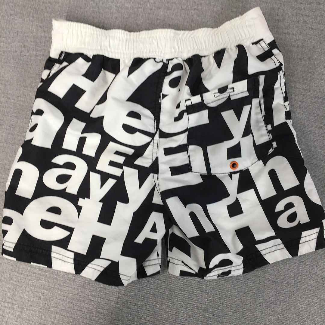 H&M Kids Boys Shorts Size 9 - 10 Years Black White Surf Swim Drawstring Boardies