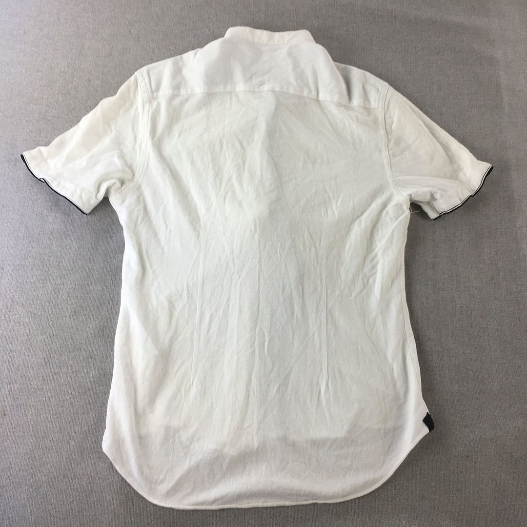 Zara Mens Shirt Size L Slim Fit White Short Sleeve Button-Up