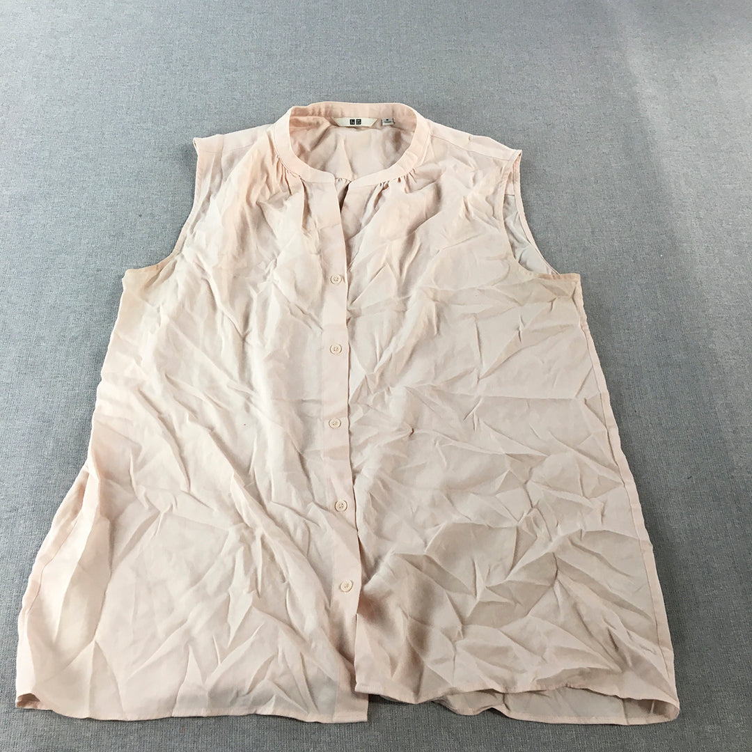 Uniqlo Womens Top Size M Pink Button-Up Sleeveless Shirt