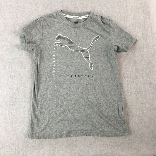 Puma Kids Boys T-Shirt Youth Size M (11 - 12 Years) Grey Logo Short Sleeve