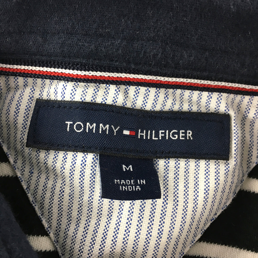 Tommy Hilfiger Mens Polo Shirt Size M Slim Fit Black Striped Logo Collared Rugby