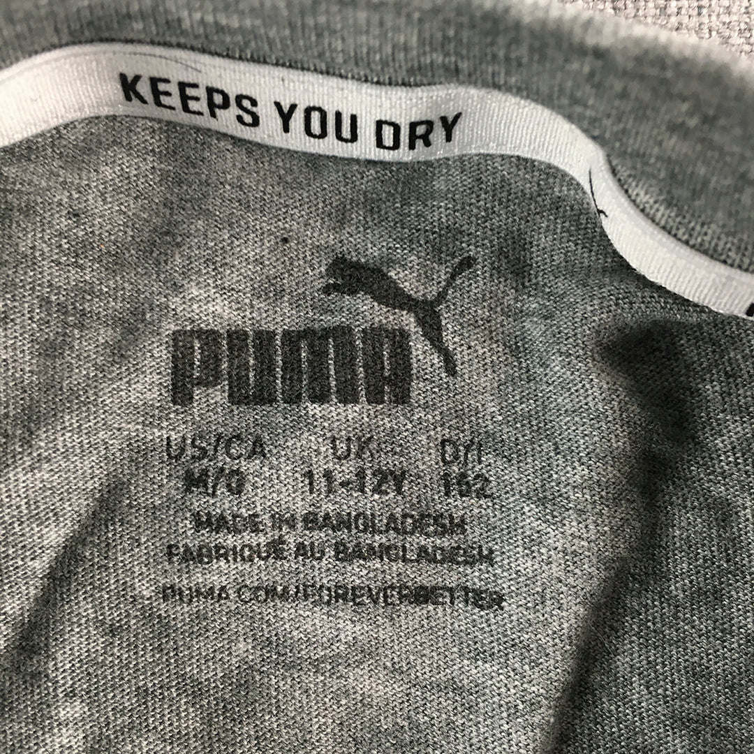 Puma Kids Boys T-Shirt Youth Size M (11 - 12 Years) Grey Logo Short Sleeve