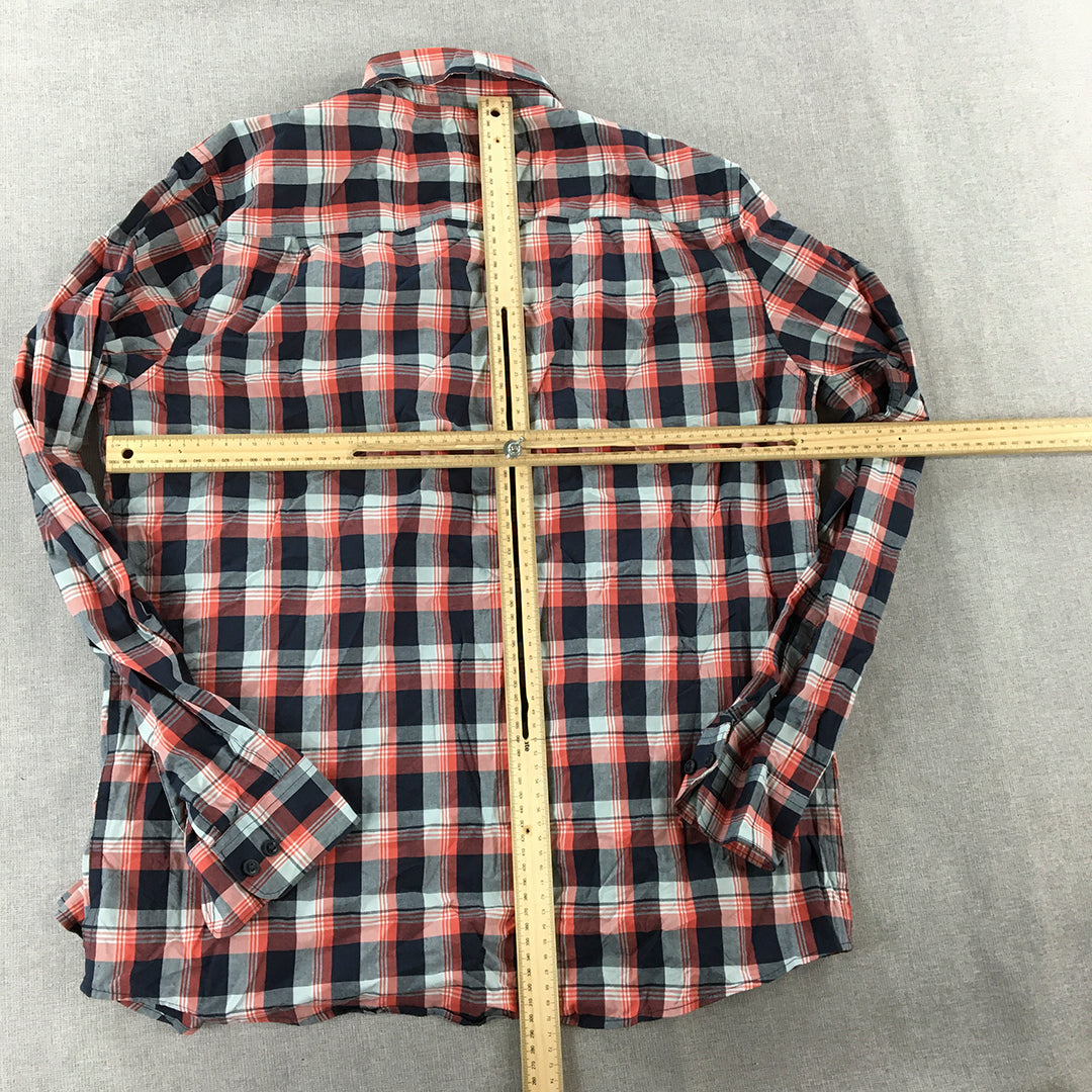 Denver Hayes Mens Shirt Size M Red Checkered Long Sleeve Button-Up