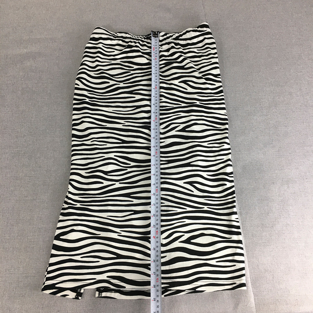 Ava & Ever Womens Skirt Size 14 White Black Zebra Striped Elastic Waist Straight