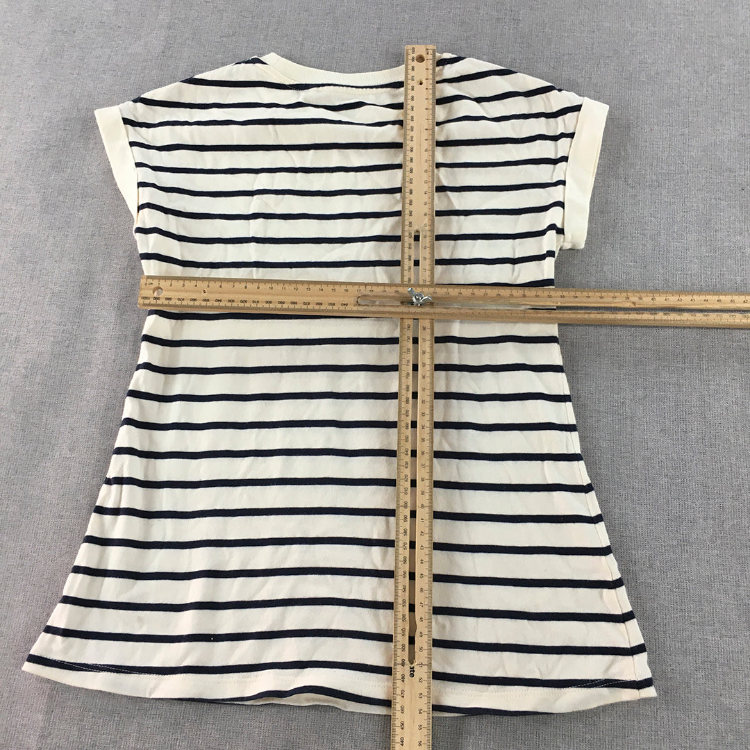 Uniqlo Kids Girls Shirt Dress Size 5 - 6 Years Navy Blue White Striped