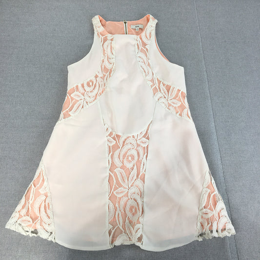 Ava Womens Mini Dress Size 8 White Pink Floral Lace Sleeveless A-Line