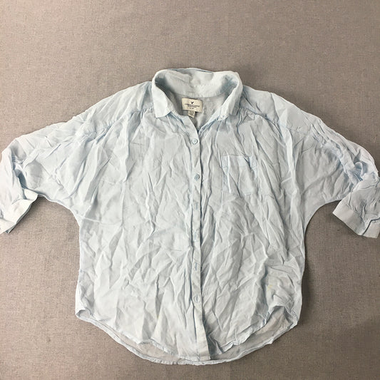 American Eagle Womens Shirt Size XS Blue Long Sleeve Button-Up Pocket