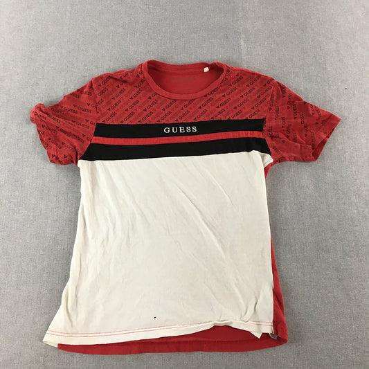 Guess Mens T-Shirt Size S Red White Logo Short Sleeve Crew Neck Tee