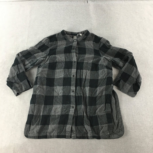 Country Road Womens Flannel Shirt Size S Balck Grey Checkered Button-Up