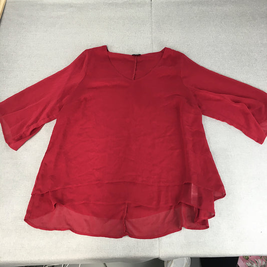 Evans Womens Top Size 20 Red V-Neck Shirt Blouse