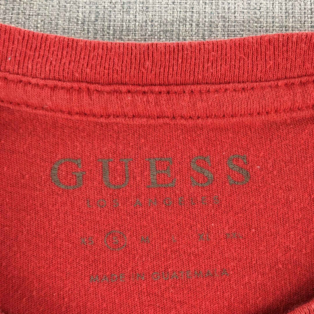 Guess Mens T-Shirt Size S Red White Logo Short Sleeve Crew Neck Tee