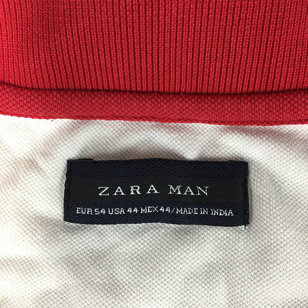 Zara Man Polo Shirt Size L White Embroidered Lion Collared Rugby