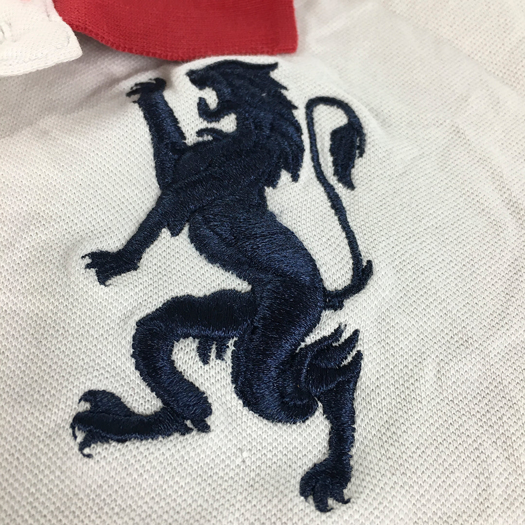 Zara Man Polo Shirt Size L White Embroidered Lion Collared Rugby