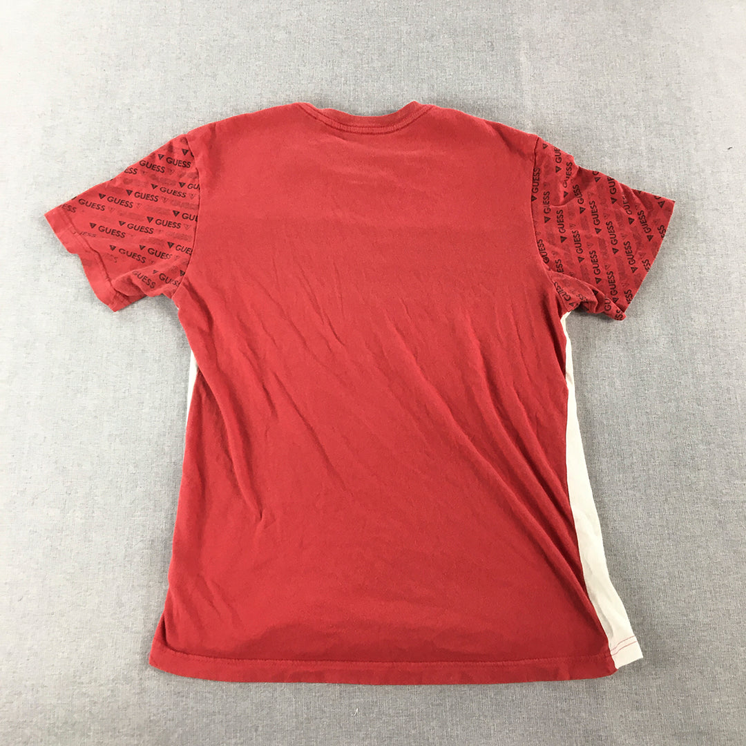 Guess Mens T-Shirt Size S Red White Logo Short Sleeve Crew Neck Tee