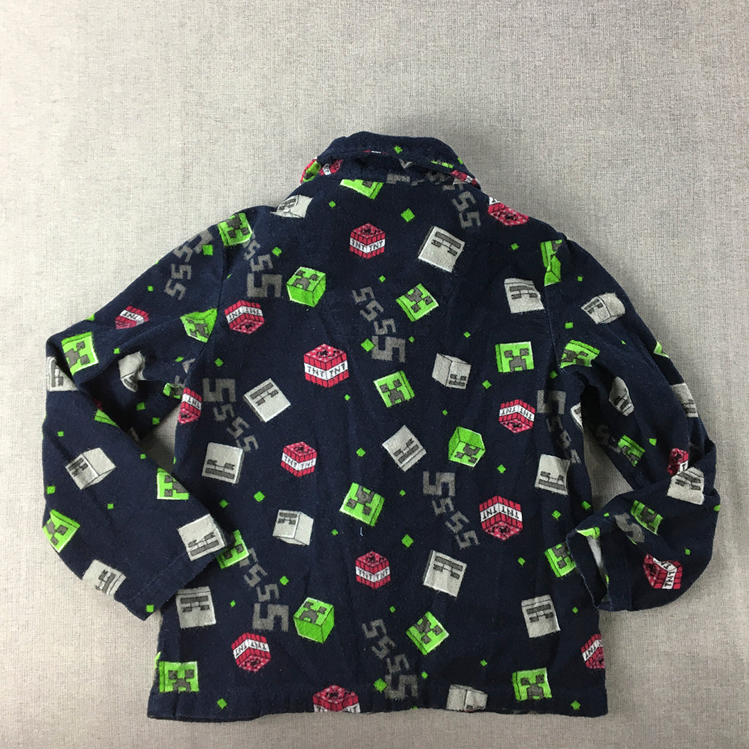 Minecraft Kids Boys Pajama Top Size 8 Navy Blue Button Up Sleep Shirt