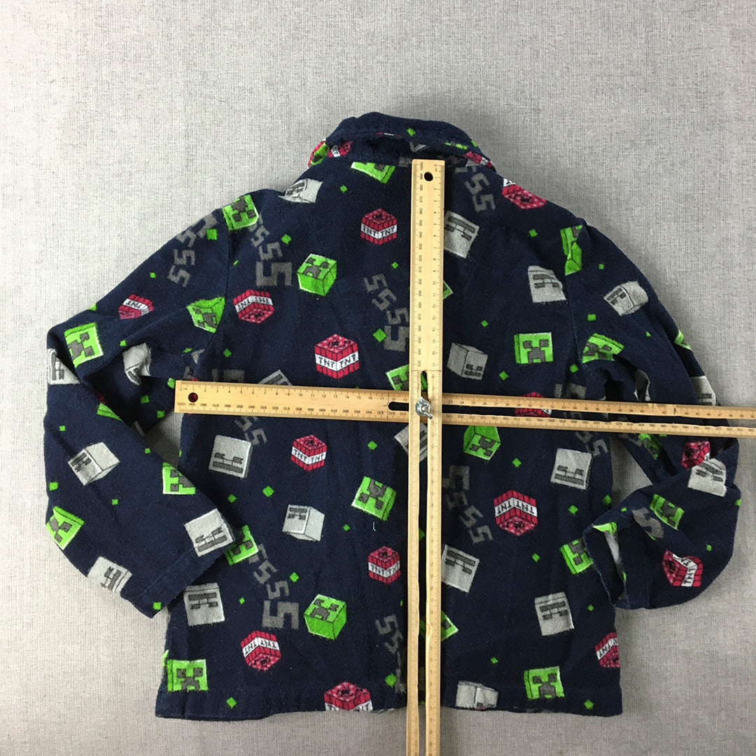 Minecraft Kids Boys Pajama Top Size 8 Navy Blue Button Up Sleep Shirt