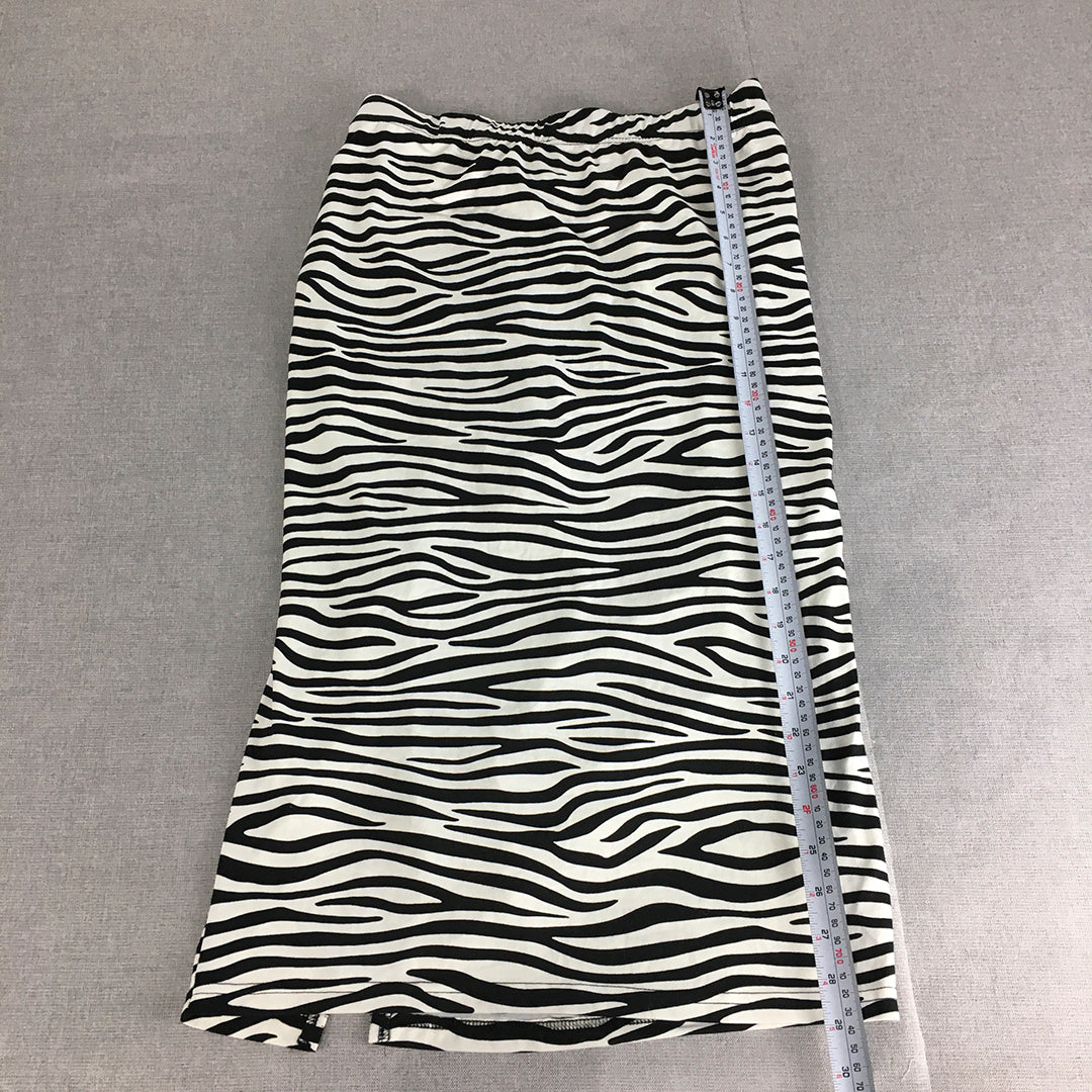 Ava & Ever Womens Skirt Size 14 White Black Zebra Striped Elastic Waist Straight