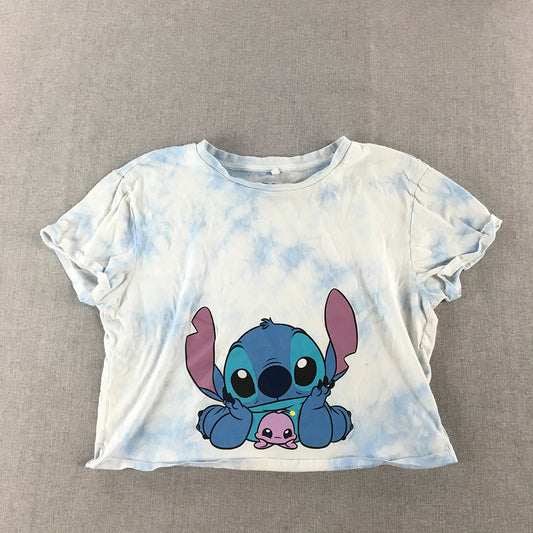 Disney Lilo & Stitch Womens Cropped T-Shirt Size M White Blue Top