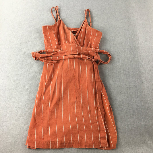 Element Womens Mini Dress Size 12 Orange Striped Sleeveless Belted