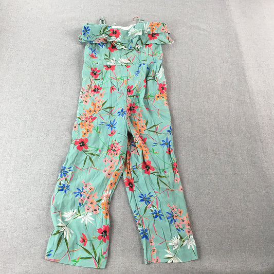 Zara Kids Girls Jumpsuit Size 8 Years Blue Floral Sleeveless One-Piece Romper