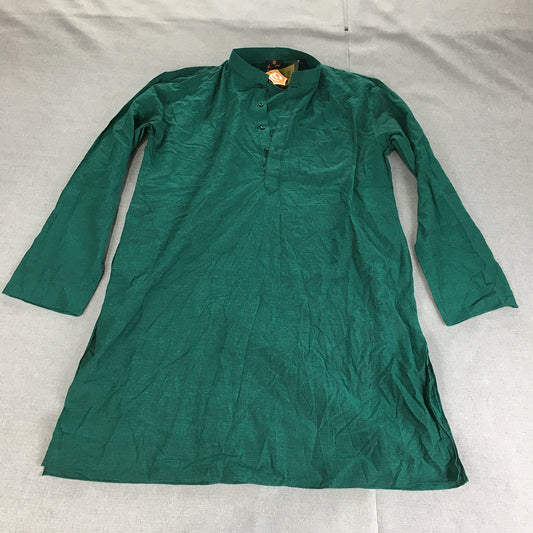 NEW Manyavar Mens Kurta Size XL Green Indian Tunic Longline Shirt