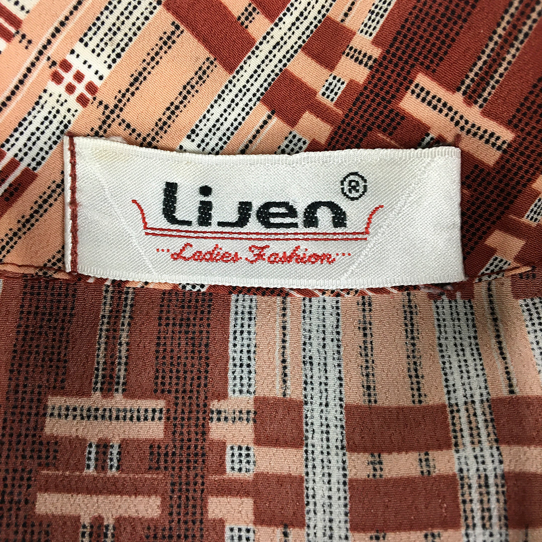 Vintage Lijen Womens Shirt Size 10 Red Abstract Geometric Striped Button-Up