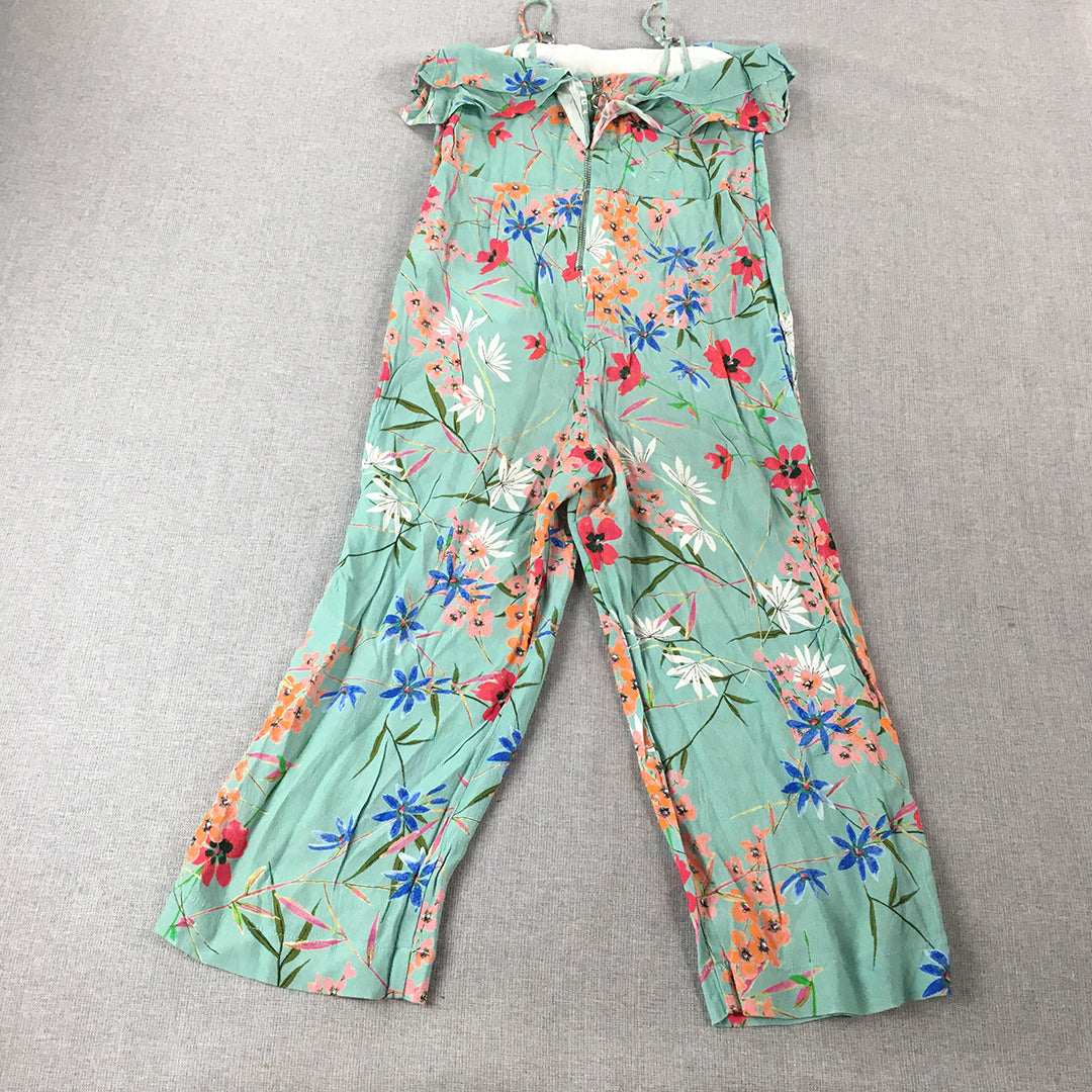 Zara Kids Girls Jumpsuit Size 8 Years Blue Floral Sleeveless One-Piece Romper