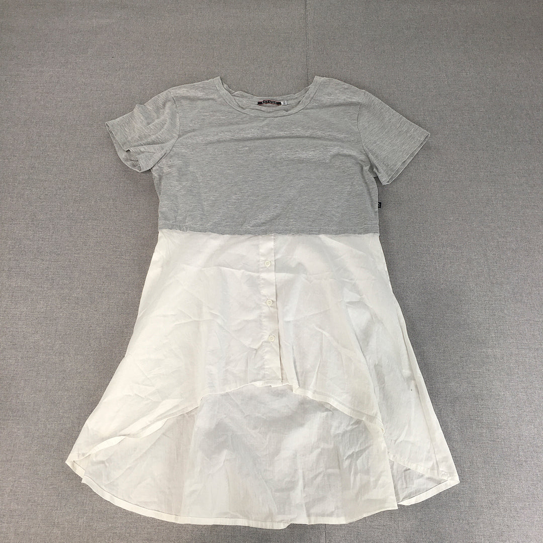 Refuge Womens Shirt Dress Size S White Grey Short Sleeve Mini