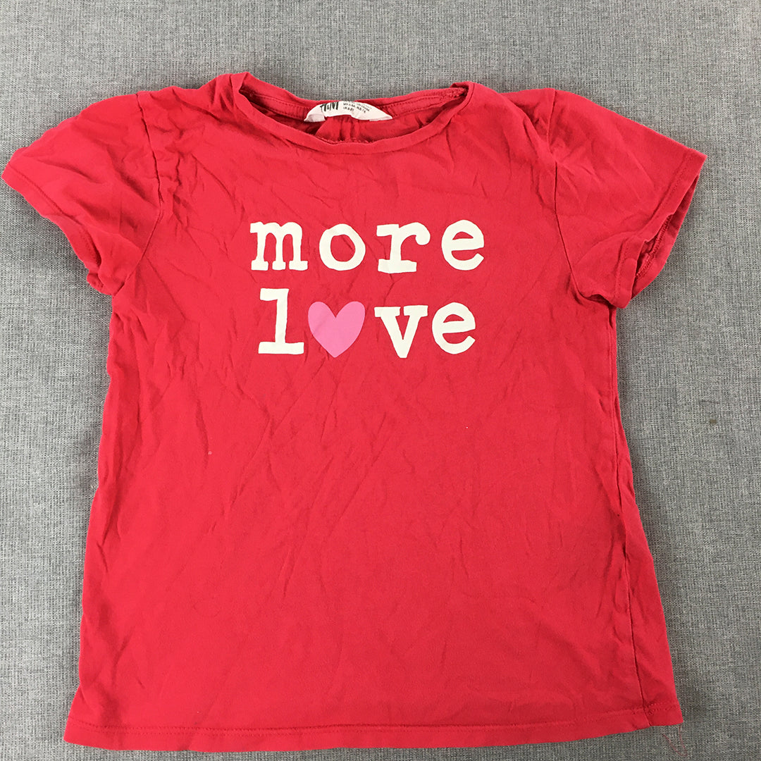 H&M Kids Girls T-Shirt Size 7 - 8 Years Red Short Sleeve More Love Top