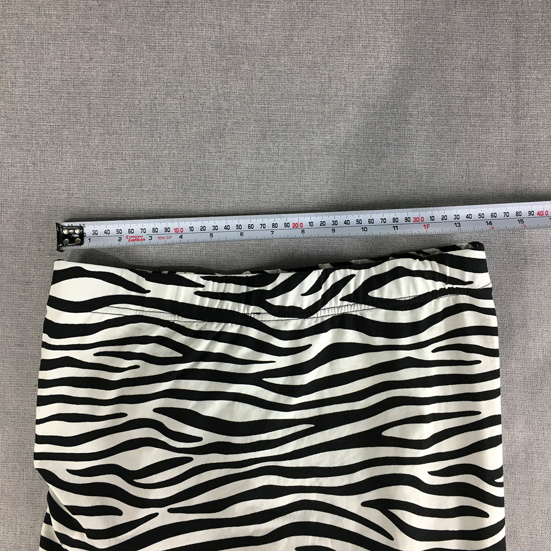 Ava & Ever Womens Skirt Size 14 White Black Zebra Striped Elastic Waist Straight