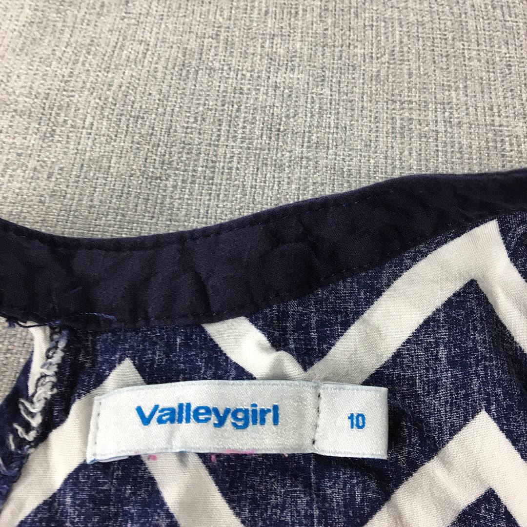 Valleygirl Womens A-Line Dress Size 10 Blue White Chevron Striped Sleeveless