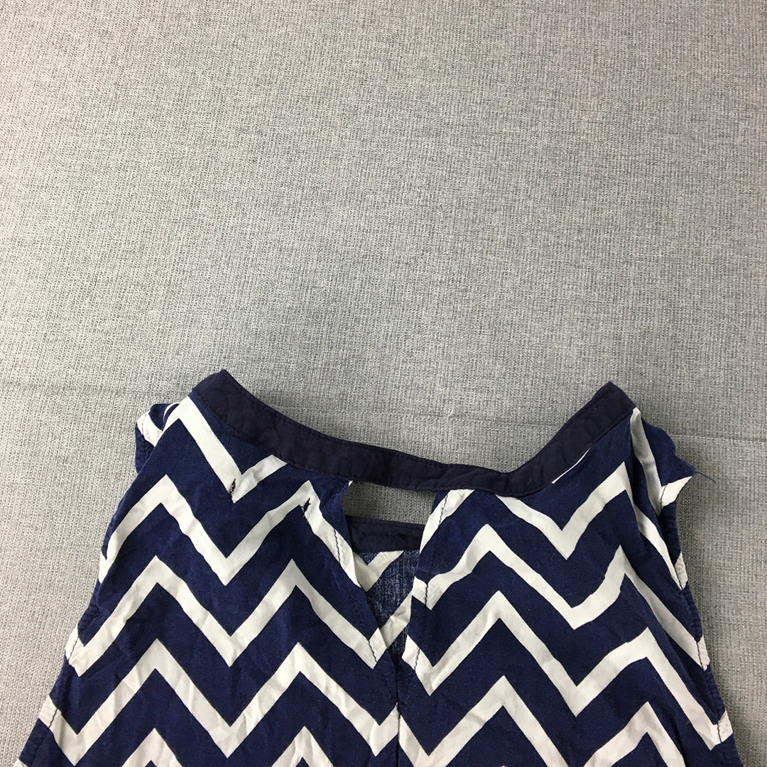 Valleygirl Womens A-Line Dress Size 10 Blue White Chevron Striped Sleeveless