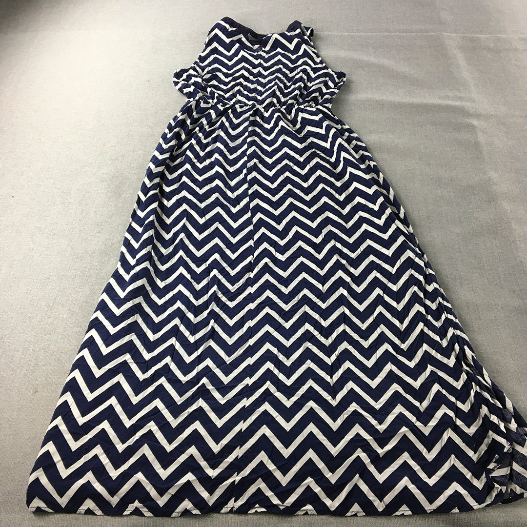 Valleygirl Womens A-Line Dress Size 10 Blue White Chevron Striped Sleeveless