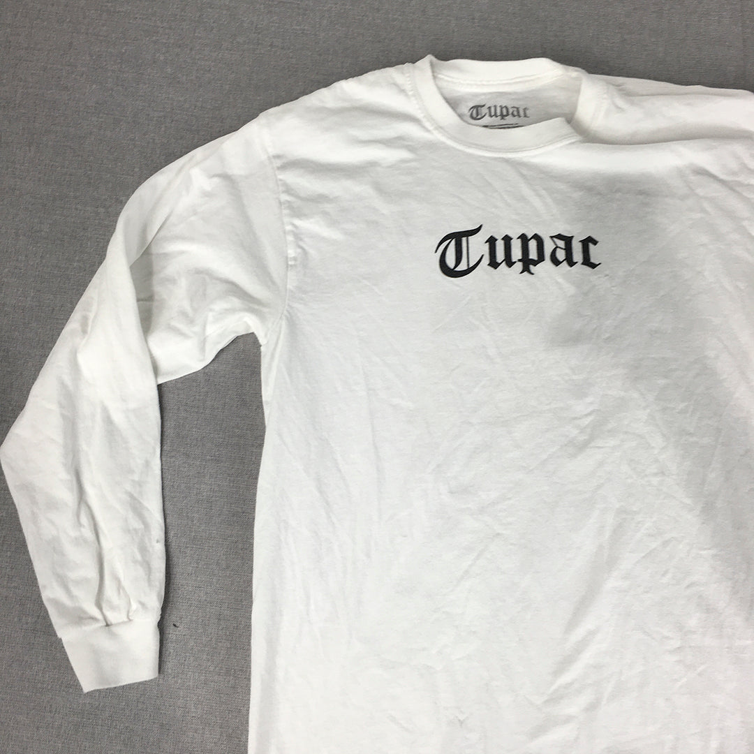 Tupac Mens Shirt Size M White Logo Crew Neck Pullover California Love