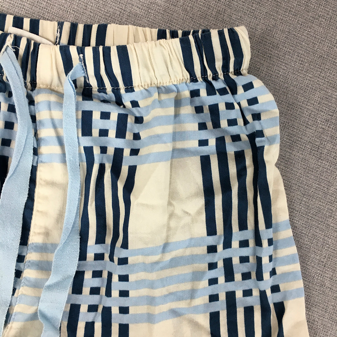 Peter Alexander Jnr Kids Boys Sleep Shorts Size 4 Blue White Checkered Pajama