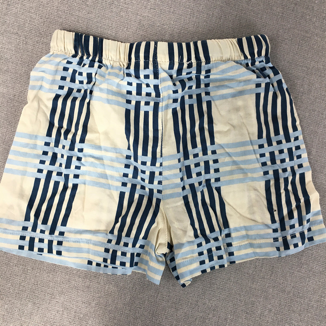 Peter Alexander Jnr Kids Boys Sleep Shorts Size 4 Blue White Checkered Pajama