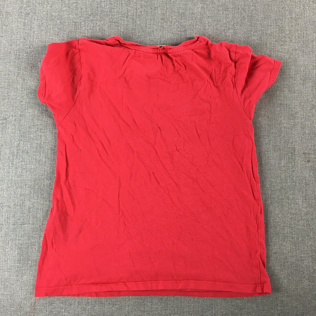 H&M Kids Girls T-Shirt Size 7 - 8 Years Red Short Sleeve More Love Top