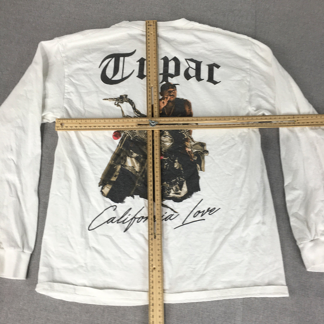 Tupac Mens Shirt Size M White Logo Crew Neck Pullover California Love