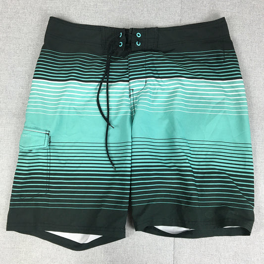 Zaxon Mens Board Shorts Size 36 Blue Black Striped Drawstring Surf Swim