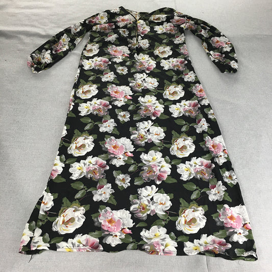 Honey Lulu Womens Maxi Dress Size 14 Black Floral Long Sleeve A-Line Long