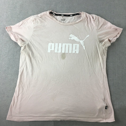 Puma Womens T-Shirt Size L Pink Big Logo Short Sleeve Top