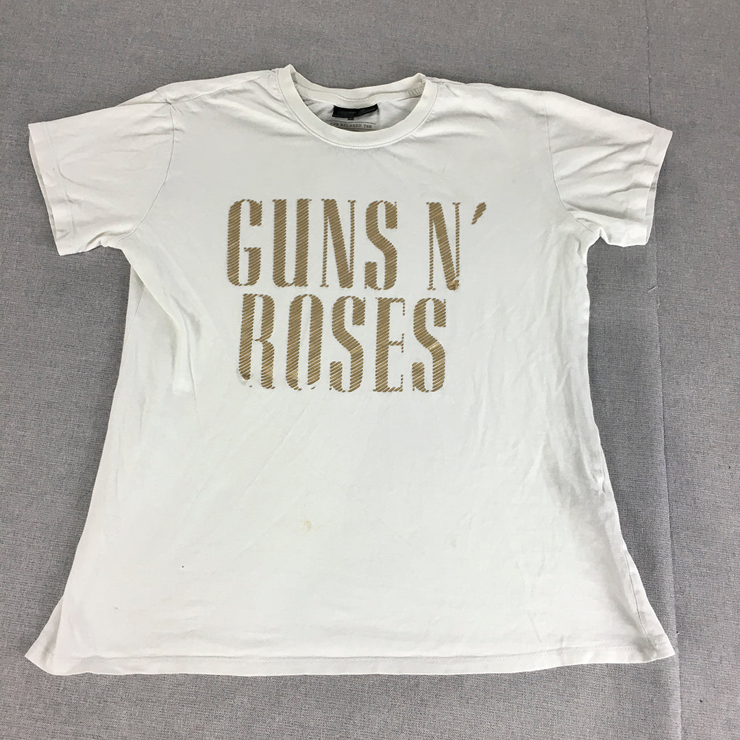 Guns N' Roses Womens T-Shirt Size XS White Rock Band Logo Top